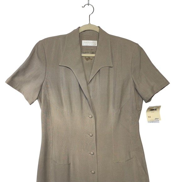 Vintage Dana Buchman 100% Silk Shantung Maxi Dress Beige Origami Size 12 NWT - Picture 2 of 13